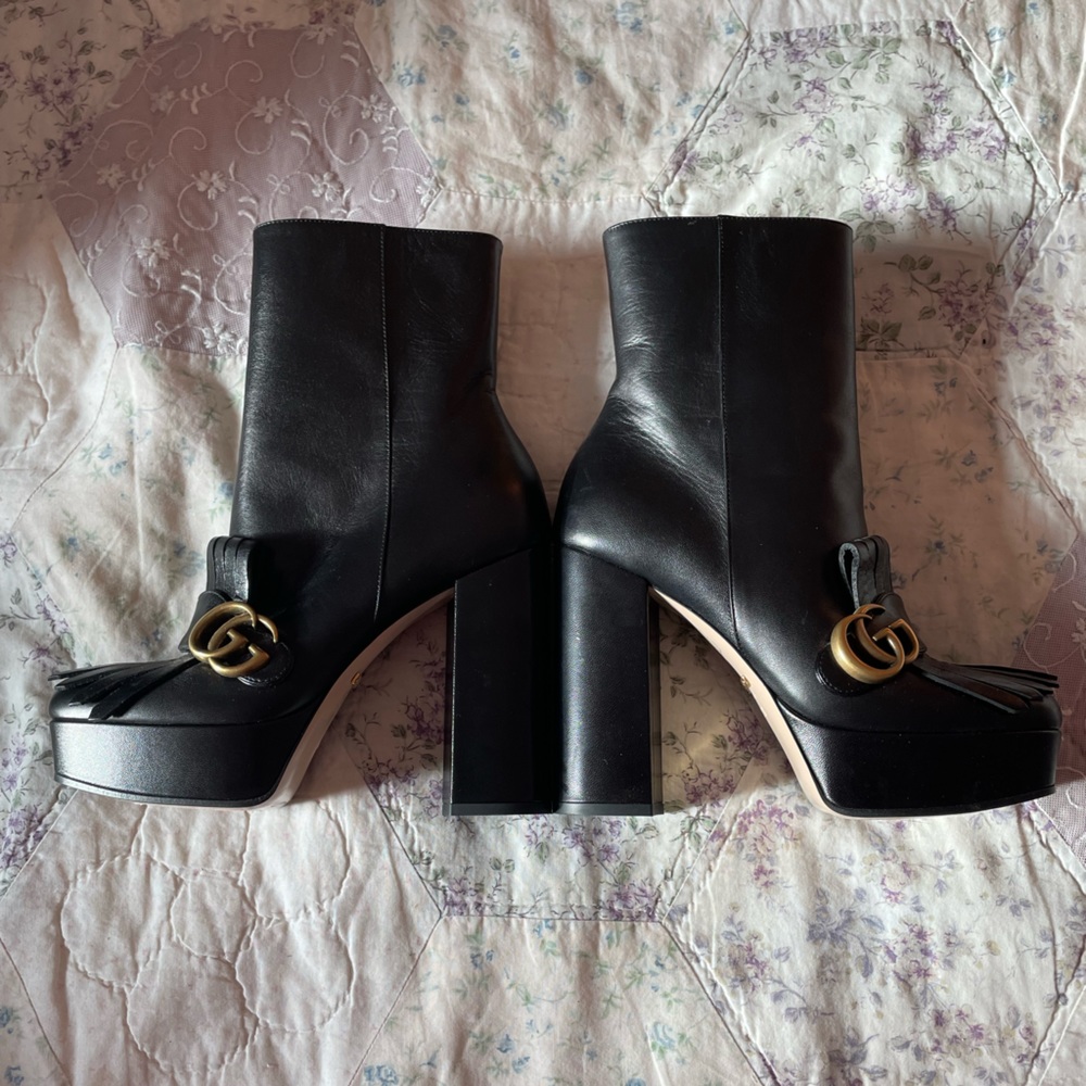Gucci Marmont Leather Ankle Boots